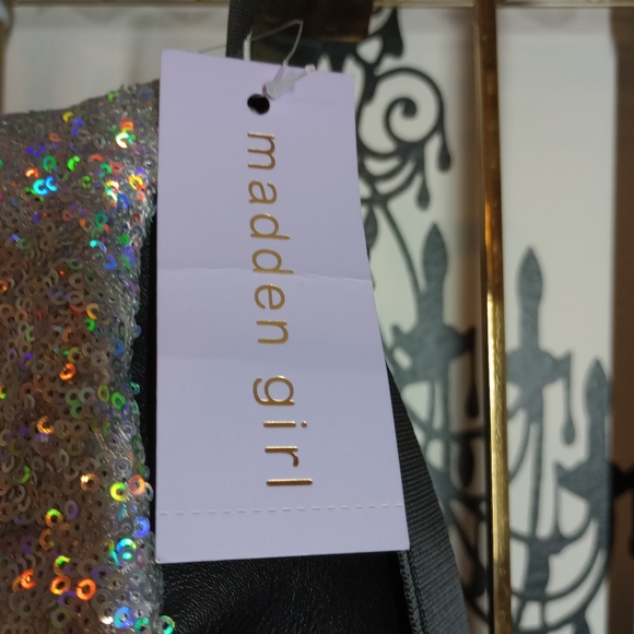 Madden Girl Multifaceted Sequin Backpack with Black Patent Leather key Chain - Picture 7 of 17